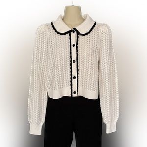 Lovely Alice + Olivia Goldie Crochet Cardigan w/ Scallop Trim - NWT